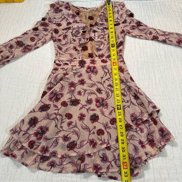 For Love & Lemons Agnes Floral Plunge Mini Dress in Soft Rose XS - Picture 8 of 13
